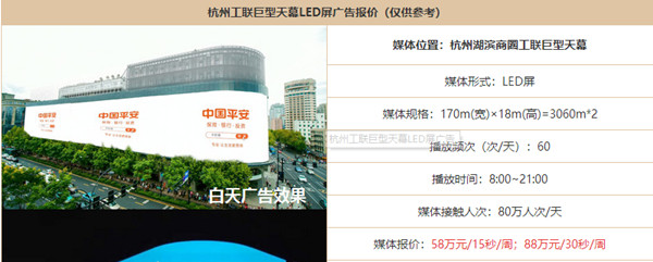 杭州工聯巨型天幕LED屏廣告