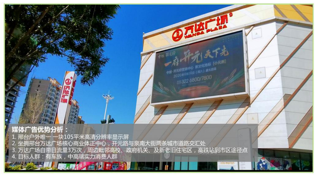 邢臺(tái)萬達(dá)廣場(chǎng)LED大屏廣告的價(jià)格是多少？